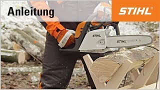 Brennholz sägen auf dem Sägebock  ansetzen mit einer STIHL Motorsäge [upl. by Fortunio]