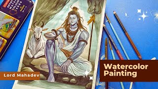 Mahadev Watercolor painting on Cheap paper✨  Watercolor painting tutorial for beginners [upl. by Enileda]