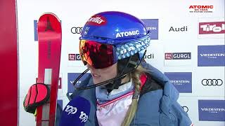 Mikaela Shiffrin 🇺🇸  short interview after the 1st run in Gurgl slalom race [upl. by Ociral]