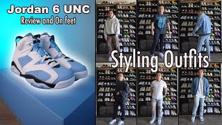 Jordan 6 UNC Review On feet and Styling Outfits [upl. by Barthel]