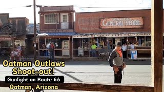 Route 66 Attraction Oatman Outlaws Shootout Gunfight Show amp Donkeys  Oatman Arizona alongtheway [upl. by Nomled]