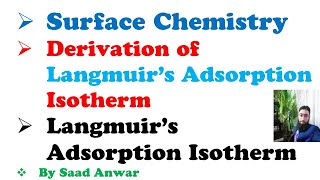 Langmuir Adsorption Isotherm  Postulates  Surface Chemistry  Urdu\Hindi Physical ChemistrySaad [upl. by Emiolhs]