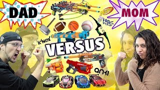 Mom vs Dad The Ultimate Toys Game Battle Challenge NERF ANKI Overdrive KNex Avengers  more [upl. by Airahs]