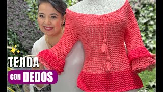 Cómo tejer una Blusa con los DEDOS 😍​😍 Yo Tejo con Laura Cepeda [upl. by Aun]