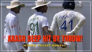 Akash Deep Hit by Throw  Intense India vs Bangladesh Test Drama [upl. by Grof270]