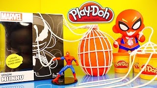 Play Doh Spiderman Surprise Egg Kidrobot Giant Venom Superhero Toys  Disney Cars Toy Club [upl. by Mellie]