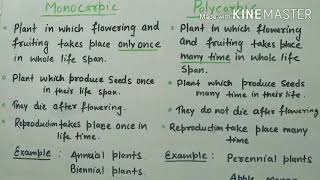 what is monocarpic and polycarpic difference between monocarpic and polycarpic in hindi with example [upl. by Niriam]