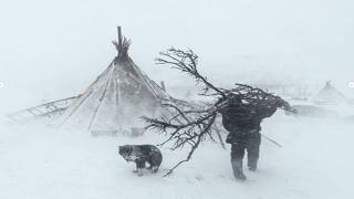 EXTREME Winter SNOW STORM 45C WINTER CAMPING WINTER STORM hits HOT tent FREEZING wind [upl. by Ronald]