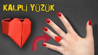 Kağıttan Kalpli Yüzük Yapımı Origami Yüzük Yapımı [upl. by Kurzawa956]