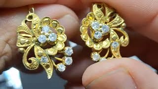 THRIFT STORE FIND 14k Gold Diamond Victorian Earrings  Lucky Day goldhunter137 [upl. by Zzabahs]