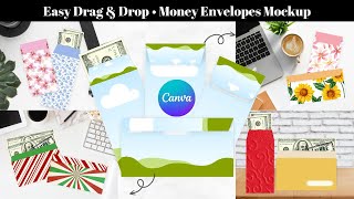 Drag and Drop Cash Envelope amp Money Envelope Mockup Demo  Tutorial • Editable Canva Template [upl. by Meridel]