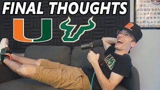 FINAL THOUGHTS on Miami Hurricanes vs USF Game  Gonna Get UGLY [upl. by Schoenfelder]