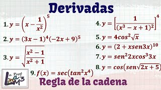 Derivadas aplicando regla de la cadena  9 ejercicios explicados desde cero  La Prof Lina M3 [upl. by Jerrilee]