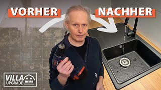 IKEA Küche aufbauen Arbeitsplatten zuschneiden Spüle einbauen und Wände verputzen 8 [upl. by Nolaf]