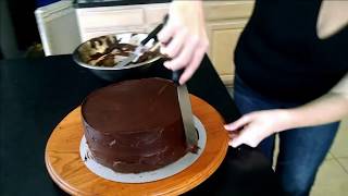 Chocolate Salted Caramel Cake Part 4 Adding Caramel Filling amp Icing the Cake [upl. by Jaela]