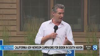 Calif Gov Newsom campaigns for Biden in South Haven [upl. by Yelsa627]