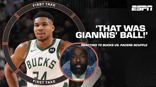 Giannis DESERVED that ball  Perk on confusion over Pacers vs Bucks game ball  First Take [upl. by Artined]