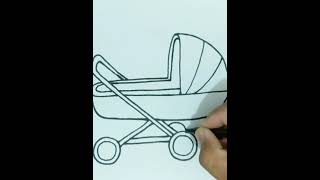 How To Draw BABY STROLLER Step by Step [upl. by Turne]