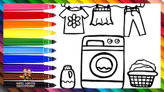 Zeichnen und Ausmalen einer Waschmaschine mit Zubehör 🧼🧺👚👖👗🌈 Zeichnungen für Kinder [upl. by Claudell]