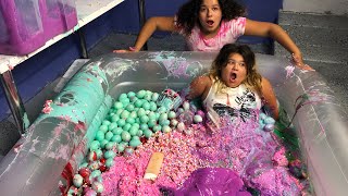 MIXING ALL OUR GIANT SLIMES IN A POOL  GIANT SLIME SMOOTHIE [upl. by Ru]