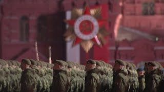 Russian troops rehearse for Victory Day military parade in Red Square at night  AFP [upl. by Talbot884]