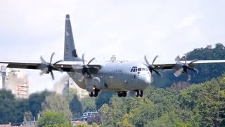 Lockheed C130J30 Hercules  Low pass and Landing in Berne HD [upl. by Larok]