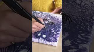 Embellissement toile pouring  fluidart embellissement zentengle posca motiffloral [upl. by Einaffit]