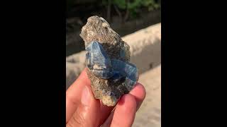 Blue Elongated Afghanite Crystals on Calcite Matrix from Afghanistan afghanite crystals minerals [upl. by Yraeg292]