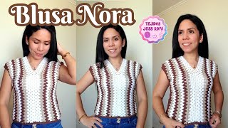 Blusa Nora tejida a crochet con solo 2 rectángulos  tejidos joss ropa [upl. by Yerffoeg]