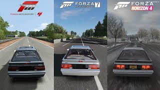 Forza Motorsport 4 vs Forza 7 vs Forza Horizon 4  Mitsubishi Starion ESIR Sound Comparison [upl. by Aiahc]