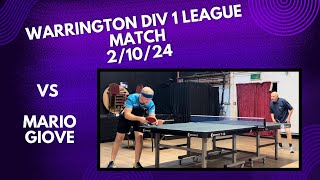 Neil Myatt vs Mario Giove Antispin BH  Warrington Div 1 League Match  21024 [upl. by Anelrac242]