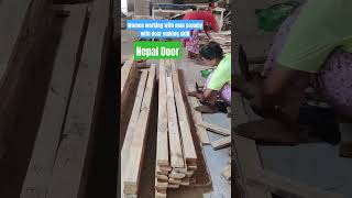 Skill women making door in Nepal Door Factory  nepaldoor doorstyle [upl. by Tnecnivleahcim]