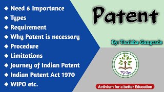 Patent  Indian Patent System  Types of Patent  Process of Patent  Apply for Patent by Tanisha [upl. by Cicenia]