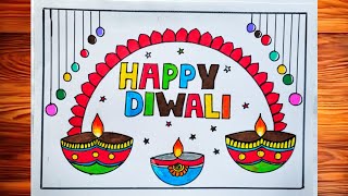 Diwali drawingDiwali scenery drawingDiwali chart paper decorationDiwali Poster making [upl. by Lyris]