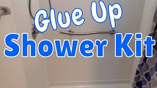 Glue Up Shower Wall Kit amp Base Installation  Demo  Installation  Drywall Repair  Ultra Plumbing [upl. by Ellehcen205]