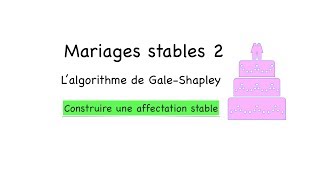 Mariages stables 2  lalgorithme de Gayle Chapley [upl. by Hoover]