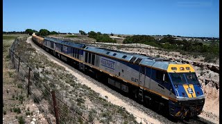 SCT Logistics 6KA9 Three RailFirst EL Class Locomotives EL57 EL53 EL54 through the Adelaide Hills [upl. by Honora]