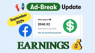 Facebook instream ads earnings update  September 2024 monetization facebook payout [upl. by Klute]