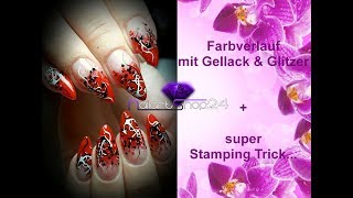 Farbverlauf mit Gellack amp Glitzer  super StampingTrick f Anfänger [upl. by Huntington686]