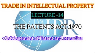 TRADE IN INTELLECTUAL PROPERTY THE PATENT ACT 1970INFRINGEMENT OF PATENT ampREMEDIESLECTURE 14 [upl. by Retsbew604]