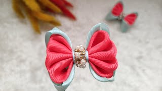 Grosgrain ribbon bow tutorial an easy way how to make a cute hair bow step by step at home DIY [upl. by Timothee]