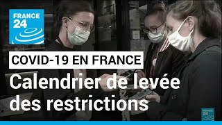 Covid19 en France  le calendrier de levée des restrictions • FRANCE 24 [upl. by Ainesy]