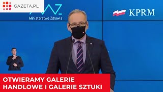 Od 1 lutego otwarte galerie handlowe i galerie sztuki Zniesione godizny seniorów [upl. by Ainatit]