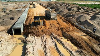 Excellent Techniques Operator Use Strong Power New Bulldozer Pushing Dirt And Sand Building New Road [upl. by Auhsaj904]