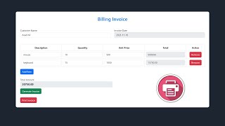 Billing Invoice System In JavaScript  JavaScript Billing System Project [upl. by Gautea496]