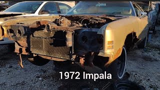 1972 Chevy Impala junkyard find rusty gold small block 2 Door Completely rotted away [upl. by Enylodnewg]