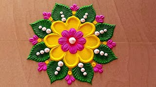 simple rangoli design small rangoli designBeautifulrangoli design💜💜attractive rangoli [upl. by Oika]