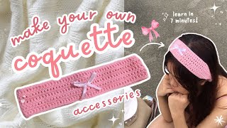 How I crochet coquette headband with ribbon charms [upl. by Wolsniw]