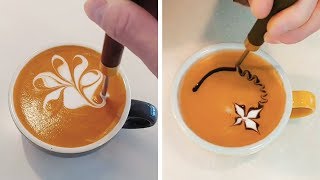 BARISTA TURNS COFFEE INTO INCREDIBLE WORKS OF ART [upl. by Ahseet]