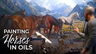 LIVESTREAM  EPIC landscape with Horses  My ESSENTIAL techniques for BIG paintings [upl. by Mccully]